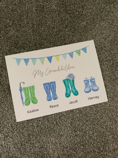 Grandchildren Wellie Print, Grandchildren Print, A4 Print, Grandparent Gift, Wellie Print