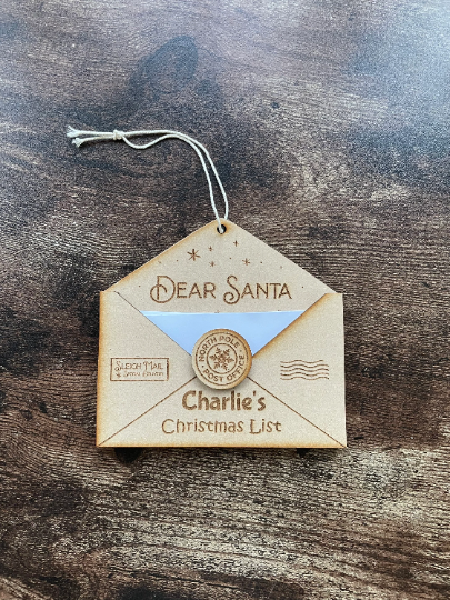Santa Letter Ornament, Santa Letter Gift, Wood Santa Letter, Kids Santa Letter Envelope