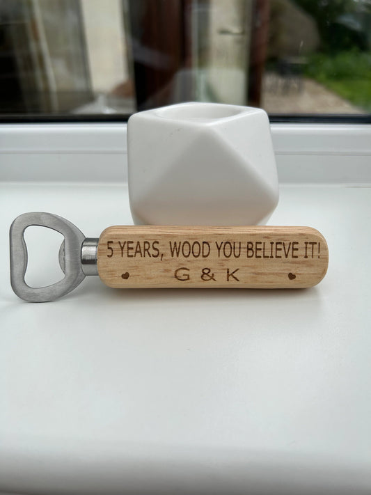Wood Wedding Anniversary Gift, Bottle Opener