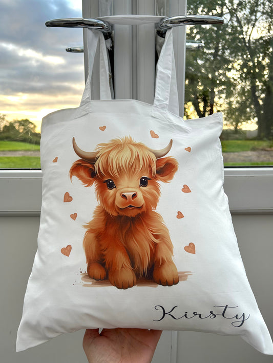Highland Cow Name Tote Bag