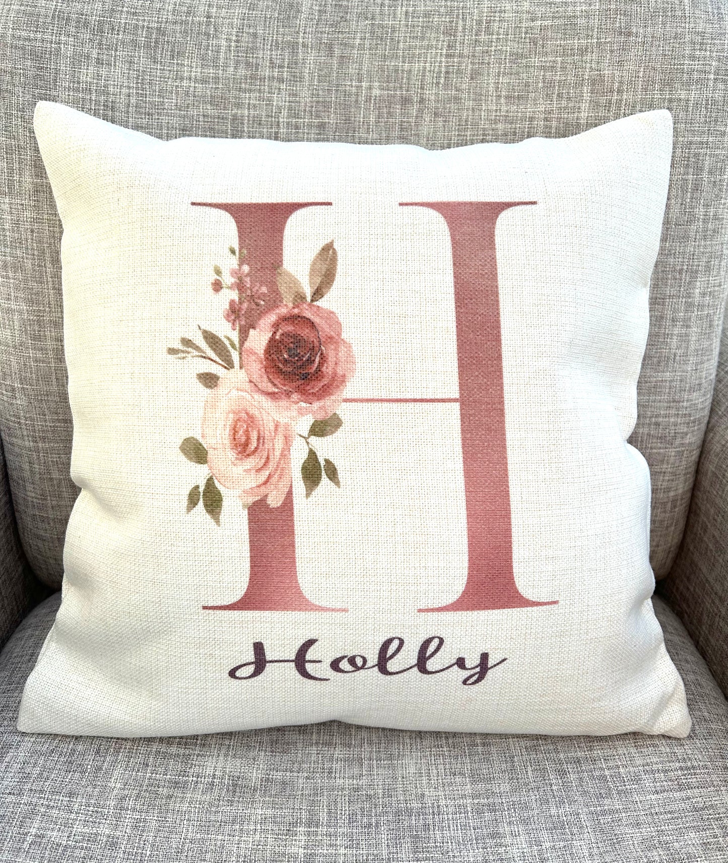 Personalised Initial Cushion, Girls Bedroom Gift, New Baby Girl Gift, Baby Gift, Cushion For Girls Bedroom, Initial Flower Cushion