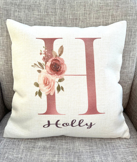 Personalised Initial Cushion, Girls Bedroom Gift, New Baby Girl Gift, Baby Gift, Cushion For Girls Bedroom, Initial Flower Cushion