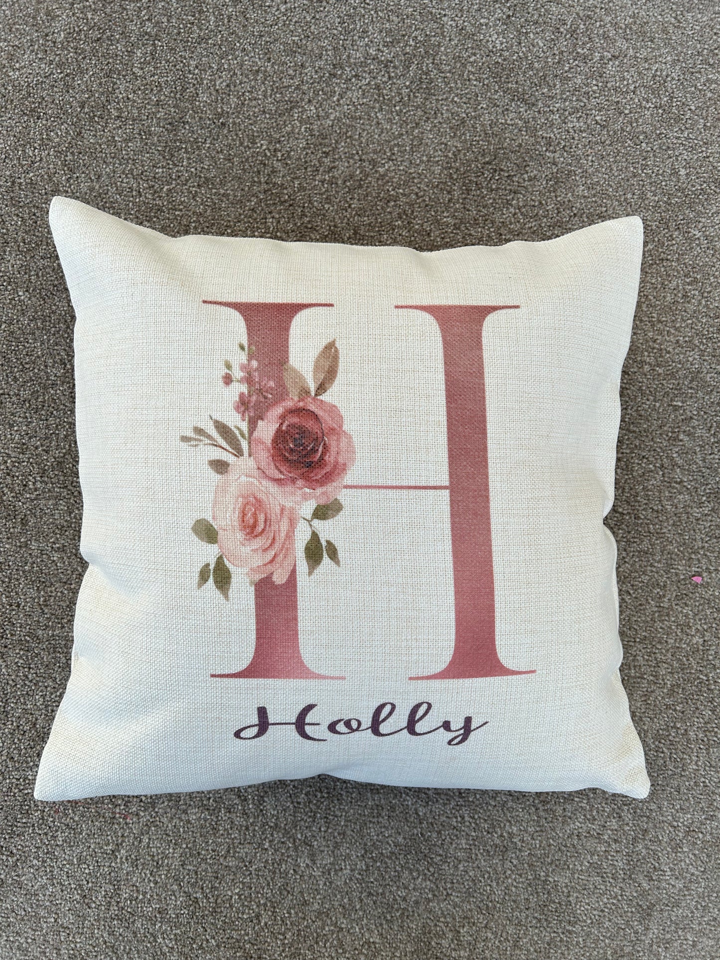 Personalised Initial Cushion, Girls Bedroom Gift, New Baby Girl Gift, Baby Gift, Cushion For Girls Bedroom, Initial Flower Cushion