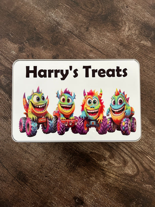 Personalised Monster Truck Treat Tin, Monster Treat Tin, Personalised Treat Tin