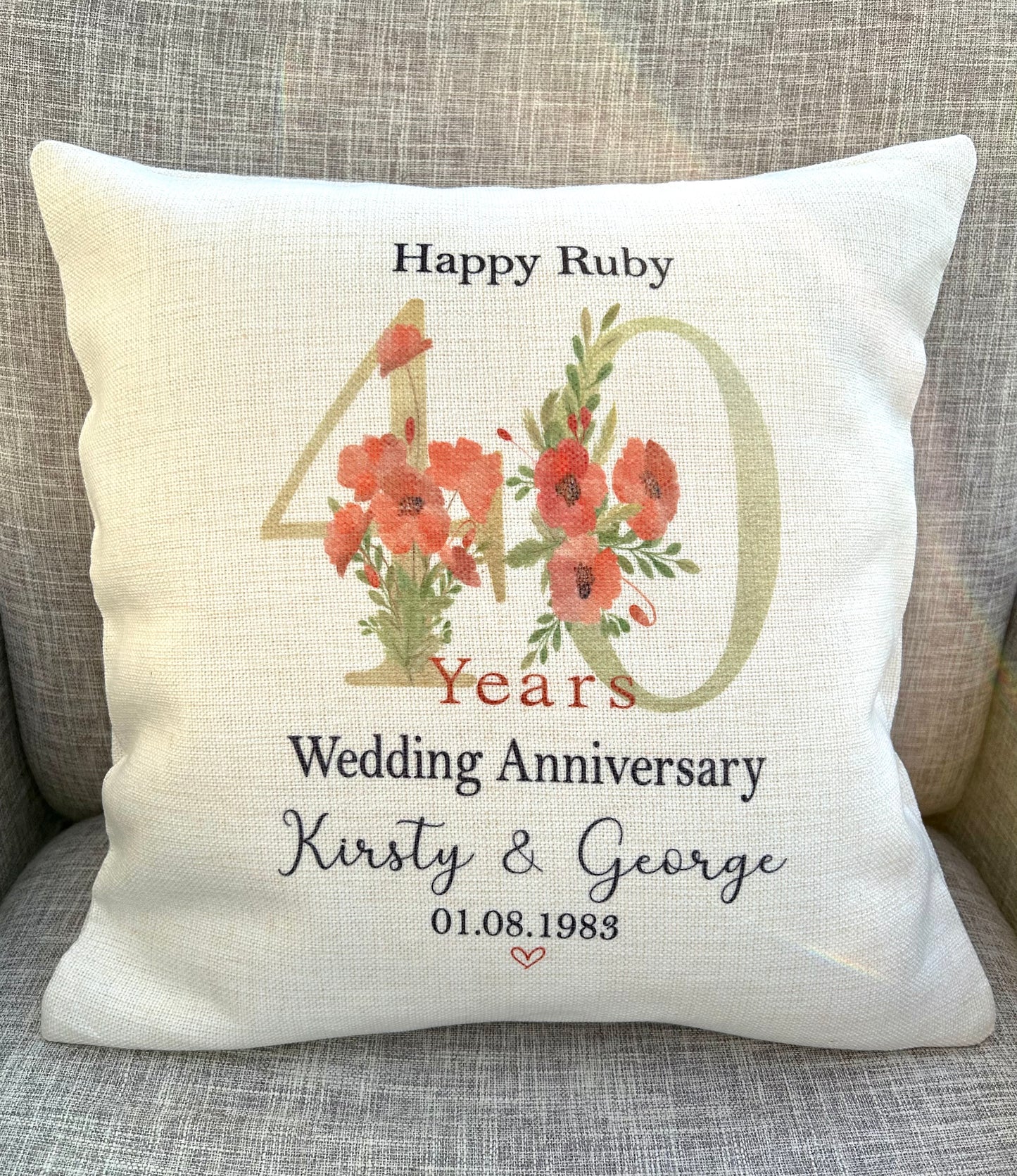 Ruby Wedding Anniversary Gift, 40th Wedding Anniversary Gift, Ruby Wedding Gift, 40 Year Wedding Gift, Anniversary Cushion, Ruby Wedding
