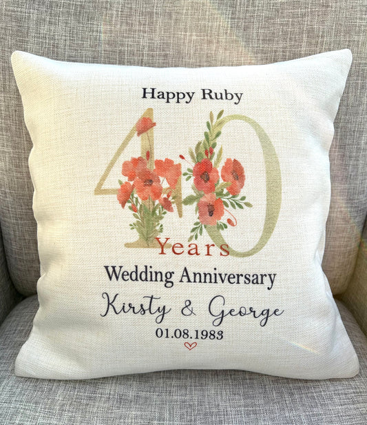 Ruby Wedding Anniversary Gift, 40th Wedding Anniversary Gift, Ruby Wedding Gift, 40 Year Wedding Gift, Anniversary Cushion, Ruby Wedding