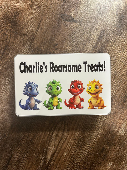 Personalised Dinosaur Treat Tin, Dinosaur Treat Tin, Kids Treat Tin, Dino Gift, Dino Treat Tin, Dinosaur Present, Birthday Gift For Son