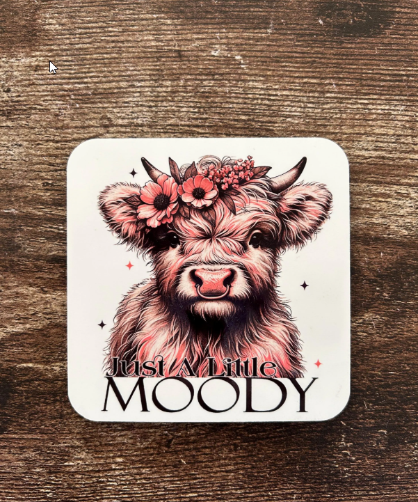 Funny Highland Cow Coasters, Highland Cow Gift, Moody Gift, Birthday Gift For Her, Highland Cow Present, Highland Cow, Highland Cow Coasters