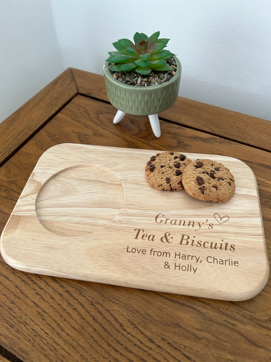 Tea and Biscuit Board, Personalised Custom Engraved Wooden Tea & Biscuit Board