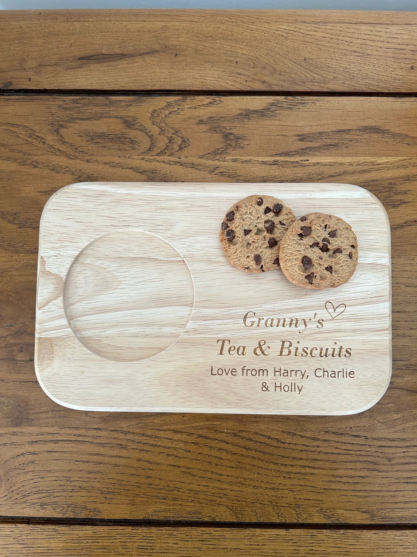 Tea and Biscuit Board, Personalised Custom Engraved Wooden Tea & Biscuit Board