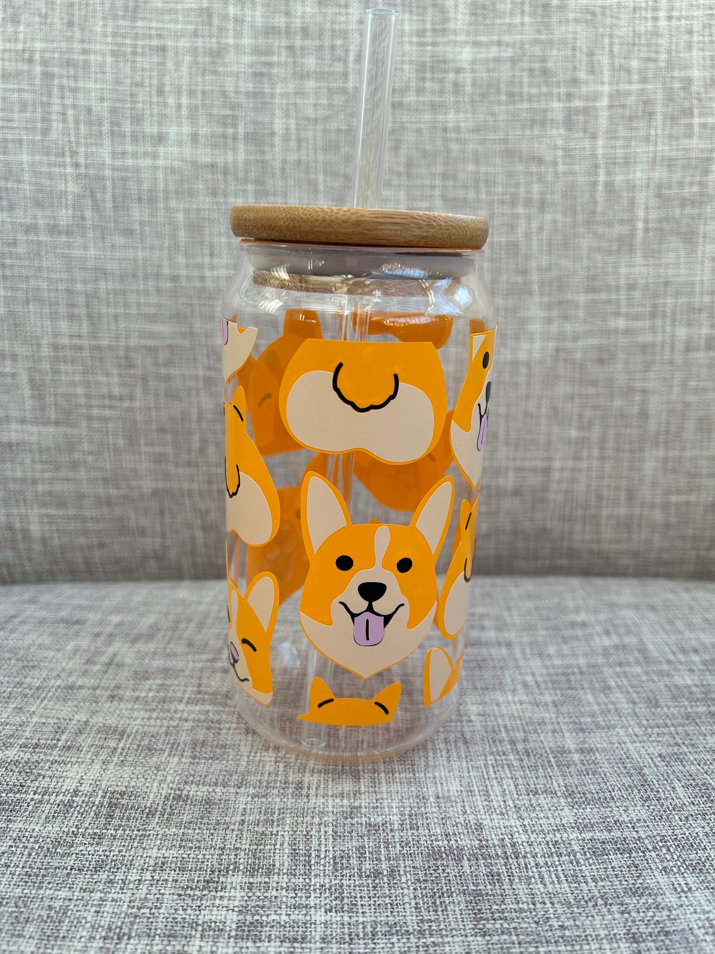 Benji The Corgi Dog Glass Beer Can