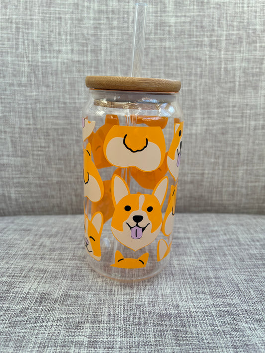 Benji The Corgi Dog Glass Beer Can