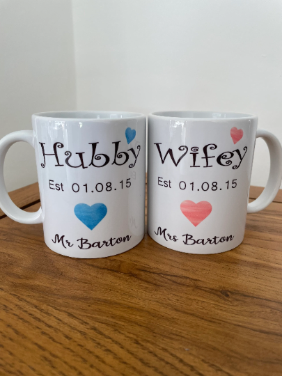Hubby and Wifey Mugs, Wedding Day Gift, Hubby and Wifey Gift