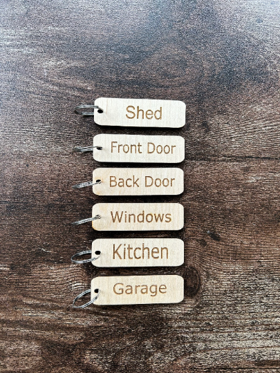 Home Keyrings, Personalised Home Keyrings, Wooden Keyrings, Engraved Keyrings