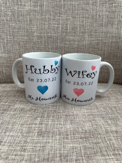 Hubby and Wifey Mugs, Wedding Day Gift, Hubby and Wifey Gift