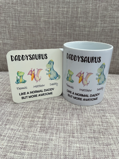Personalised Daddysaurus Mug, Daddy Mug, Gift For Daddy, Birthday Gift For Daddy, Dinosaur Daddy Mug