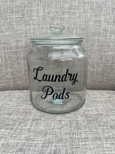Personalised Washing Tabs Jar, Washing Tablet Storage, Washing Tabs Storage, Storage For Washing Tablets, Glass Storage Jar