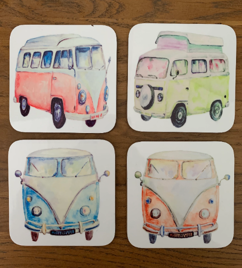 Camper Van Coasters, Set Of 4 Coasters, Camper Van Gift, Camper Van, Campervan Coasters