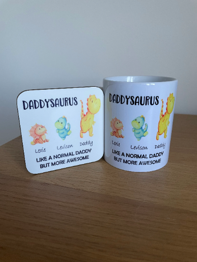 Personalised Daddysaurus Mug, Daddy Mug, Gift For Daddy, Birthday Gift For Daddy, Dinosaur Daddy Mug