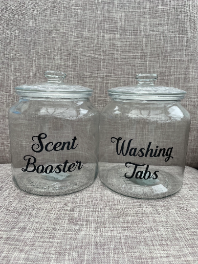 Personalised Washing Tabs Jar, Washing Tablet Storage, Washing Tabs Storage, Storage For Washing Tablets, Glass Storage Jar