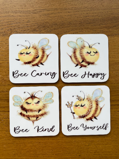 Bee Coasters, Bee Gift, Bee Lover Gift, Tea Coasters, Set Of 4 Bee Coasters