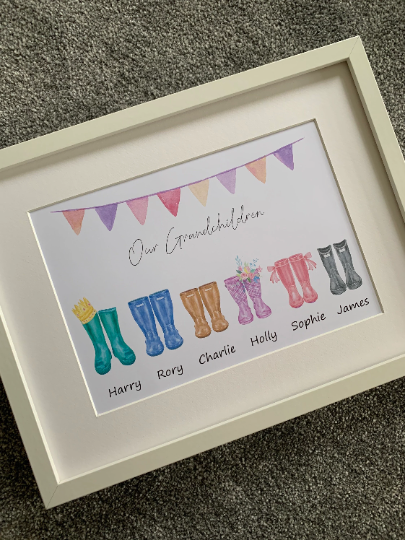 Grandchildren Wellie Print, Grandchildren Print, A4 Print, Grandparent Gift, Wellie Print