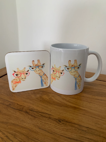 Giraffe Mug And Coaster, Giraffe Mug, Giraffe, Giraffe Gift