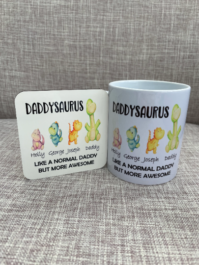 Personalised Daddysaurus Mug, Daddy Mug, Gift For Daddy, Birthday Gift For Daddy, Dinosaur Daddy Mug